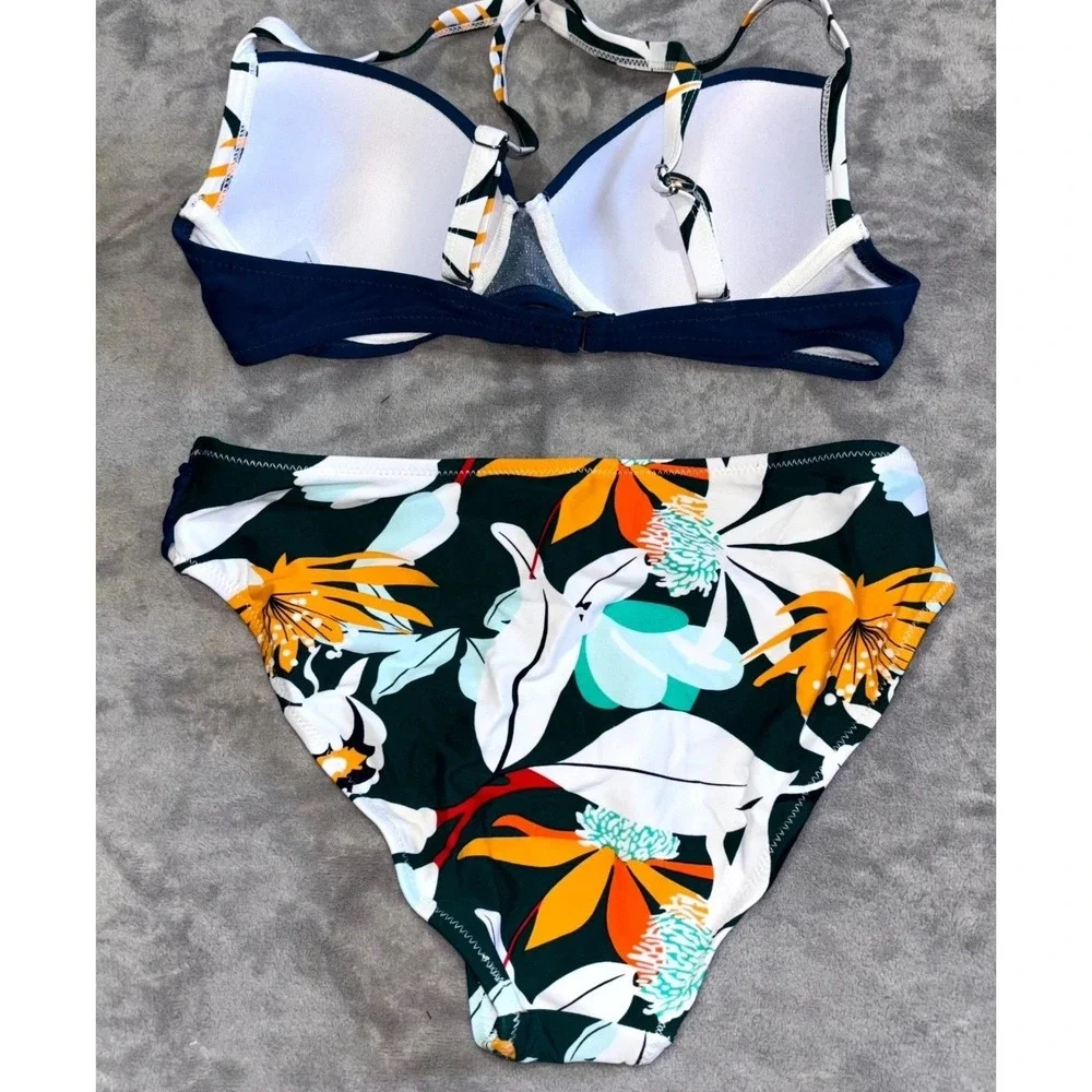 Womens Swimwear High Waisted Bikini Set‎ Small Blue Floral Stretch Beach Padded